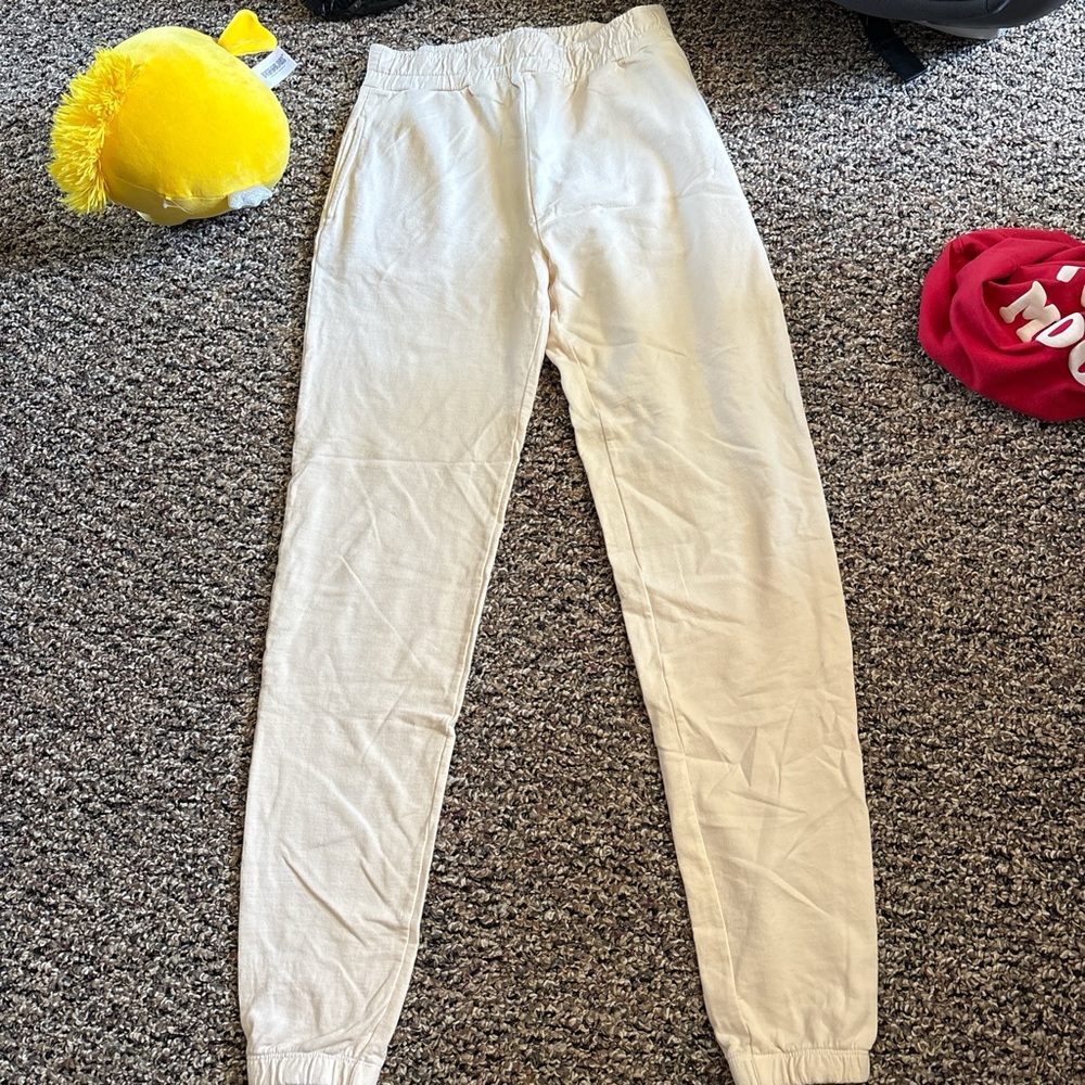 Cream Jogger Pants - Comfortable Elastic Waist